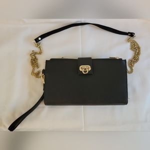 RACHEL ROY Black Turn Lock Wallet Crossbody RFID protection wristlet